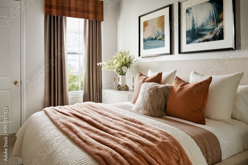 Comfortable Bedroom With a Large Bed and Light Curtains in a Home Setting Dur...