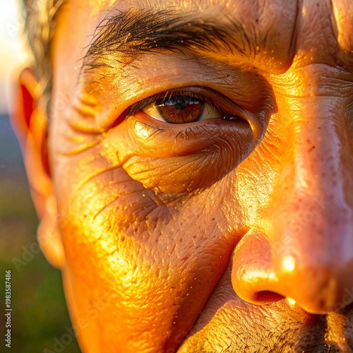 Close-up of a 50-year-old handsome asian men's face