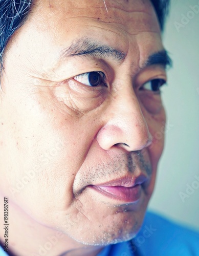 Close-up of a 50-year-old handsome asian men's face