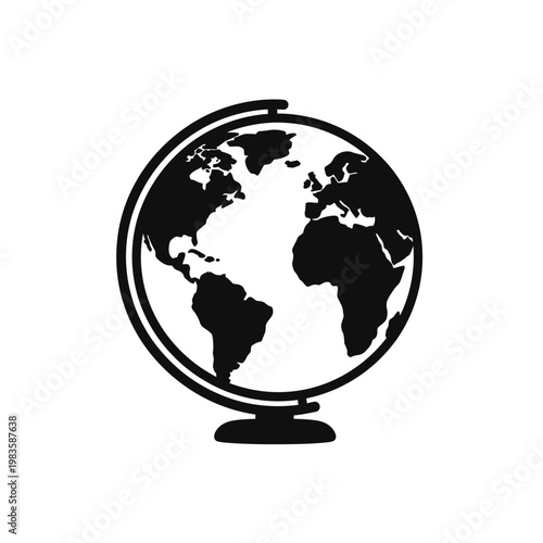 Black Terrestrial Globe Silhouette Icon on White Background