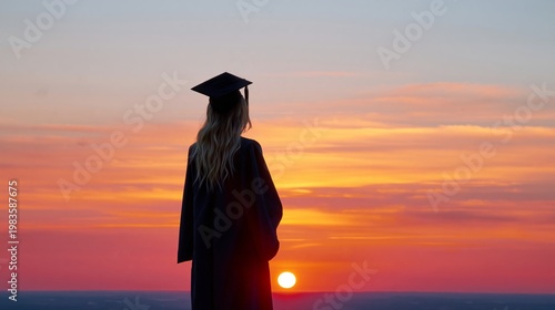 Graduation Celebration at Sunset With a Graduate Wearing a Cap and Gown