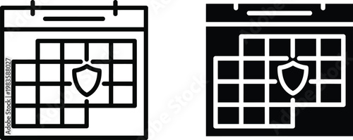 Calendar security icon set with shield symbol for scheduled data protection and cybersecurity event planning vector illustration