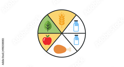 Balanced diet and nutrition infographic.