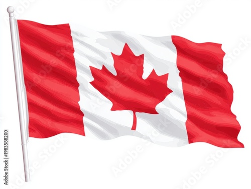 Waving Canadian flag on white background