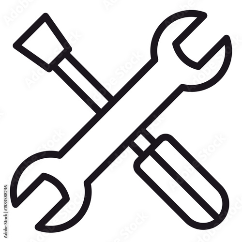 Foto Minimalist black vector icon of a crossed wrench and screwdriver, representing tools, repair, maintenance, construction, and DIY projects