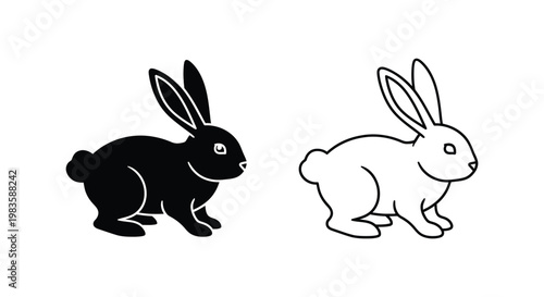Black and White Contrast Rabbit Illustration Design Vector