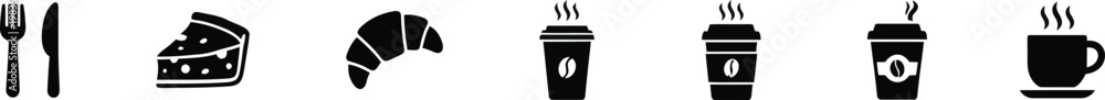 Obraz premium Coffee Shop and Bakery Black Solid Icon Set. 