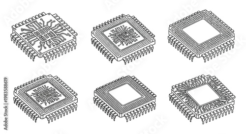 Detailed illustration of microchips and integrated circuits in a silhouette