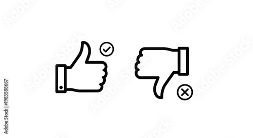 Simple black and white illustration of a thumbs up and thumbs down