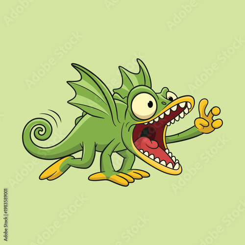 Cartoon Comic Dragon with Wings Illustration of Screaming Expression