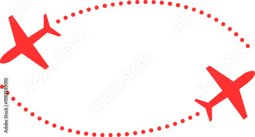 Airplane route in abstract dotted line shape. Background for travel and tourism, travel concept. Start point, airplane and dashed line trace, Airplane routes Red, Travel icon, Travel from start point.