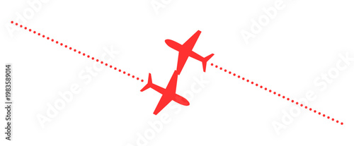 Airplane route in abstract dotted line shape. Background for travel and tourism, travel concept. Start point, airplane and dashed line trace, Airplane routes Red, Travel icon, Travel from start point.