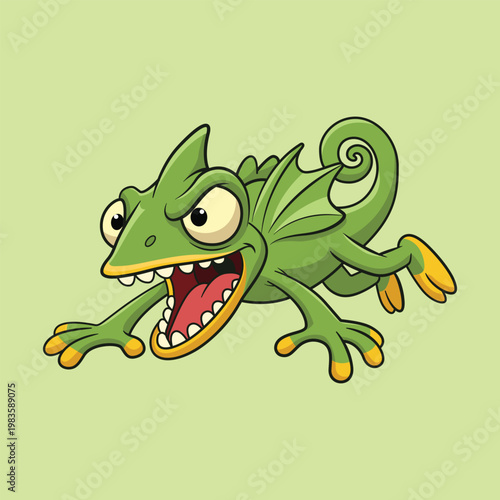 Cartoon Illustration of Angry Chameleon Animal Character Design Mascot Illustration