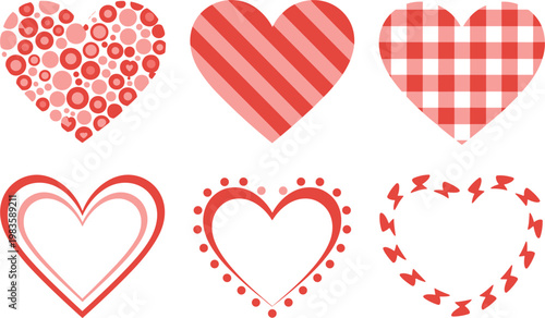 Heart shapes collection set, decorative romantic patterns, valentine love vector illustration design elements