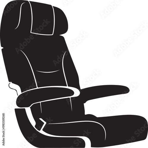 Reclining chair, car seat, automotive seat, black vector icon