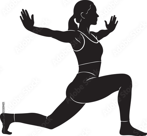 yoga vector silhouette woman low lunge cactus arms