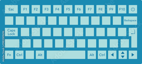 Minimalist computer keyboard vector illustration, blue flat design keypad, modern hardware icon