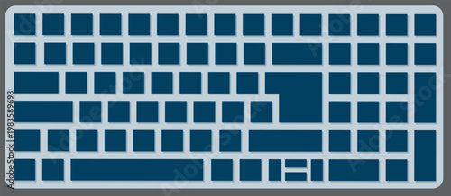Minimalist computer keyboard vector, dark blue mechanical keyboard layout, modern hardware icon