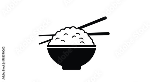A black bowl of rice with chopsticks a striking silhouette