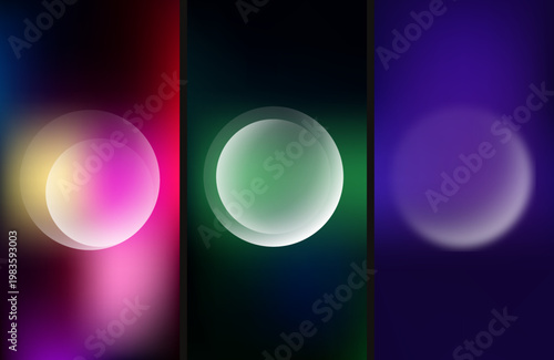 Vibrant colorful glowing orbs on dark gradient backgrounds in pink, green, purple hues