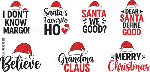 Funny Holiday T-Shirt Design Set Featuring Humorous Christmas Quotes and Santa Hat Graphics