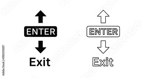 Two contrasting enter and exit signs filled and outlined versions
