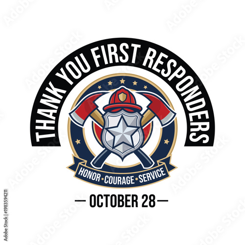 Thank You First Responders Day Fire and Police Emblem Vector