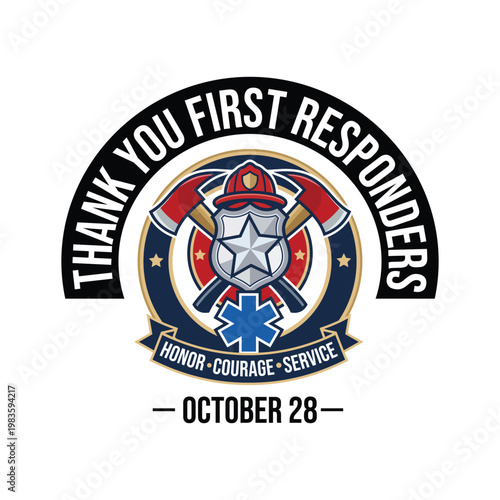Thank You First Responders Day October 28 Emblem Vector Illustration