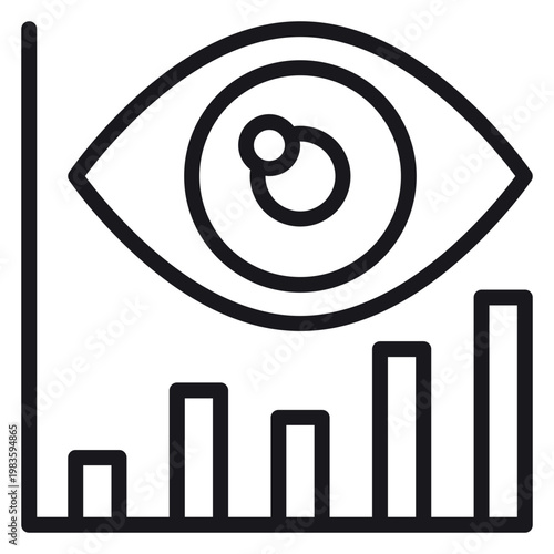 Photos Data analytics and monitoring vector icon illustration featuring a human eye observing a bar chart, representing vision, insights, business statistics, and growth analysis in black silhouette