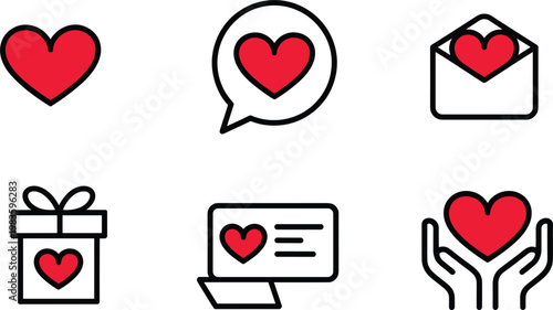 Love and romance icons set, heart symbols collection, valentine vector illustration design elements
