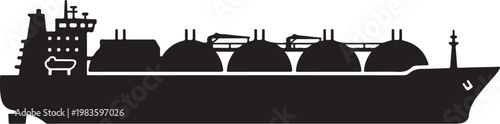 LNG tanker ship, cargo vessel, black silhouette, industrial transport, maritime icon