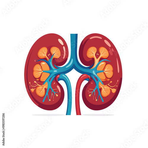Detailed human kidney organ anatomy medical vector illustration