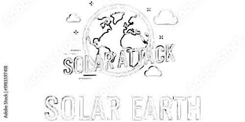 Solar Attack Illustration Featuring a Stylized Earth Impacted by Intense Sun Rays and Lightning Bolts Representing a Geomagnetic Storm, Solar Flare, or Global Warming Climate Change Concept.