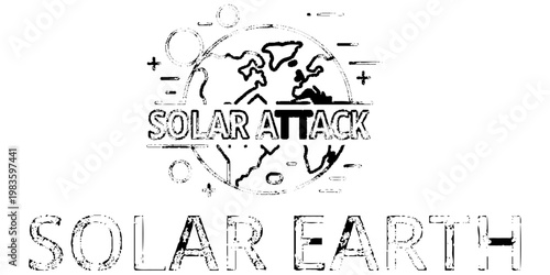 Solar Attack Illustration Featuring a Stylized Earth Impacted by Intense Sun Rays and Lightning Bolts Representing a Geomagnetic Storm, Solar Flare, or Global Warming Climate Change Concept.