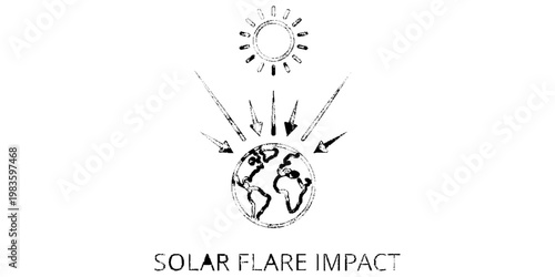 Solar Attack Illustration Featuring a Stylized Earth Impacted by Intense Sun Rays and Lightning Bolts Representing a Geomagnetic Storm, Solar Flare, or Global Warming Climate Change Concept.