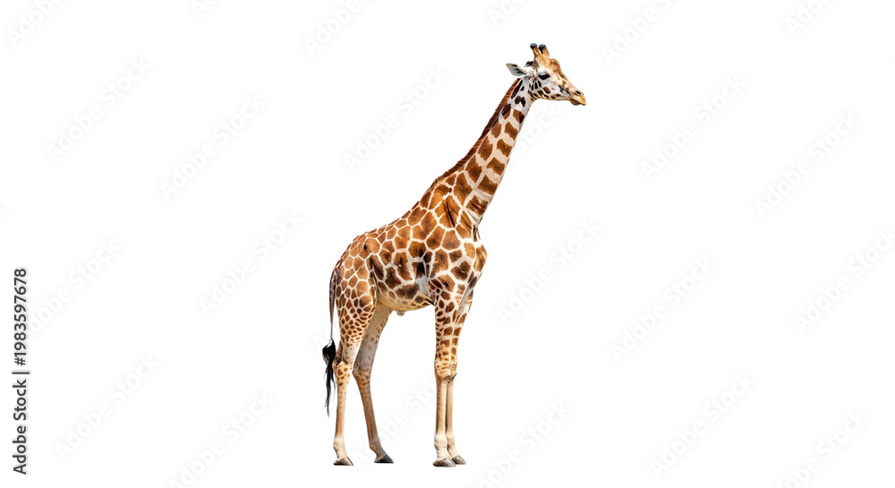 Obraz premium Giraffe standing profile view isolated on transparent background