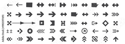 Extensive set of solid and outlined arrow icons for digital interfaces and navigation.