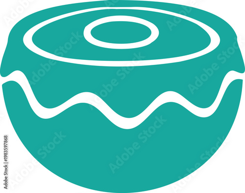 Teal donut with white glaze and wavy drizzle