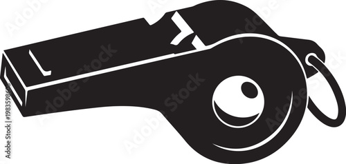Black whistle icon, referee whistle symbol, sports whistle graphic, illustration