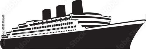 Ocean liner, cruise ship, black silhouette, vector illustration, nautical icon