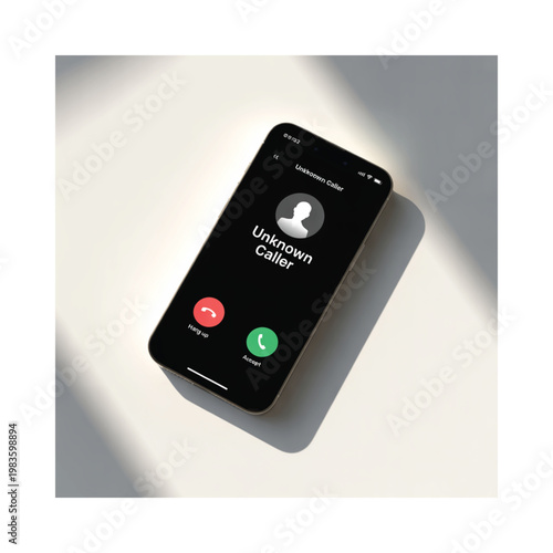 Smartphone displaying an incoming call from an unknown number