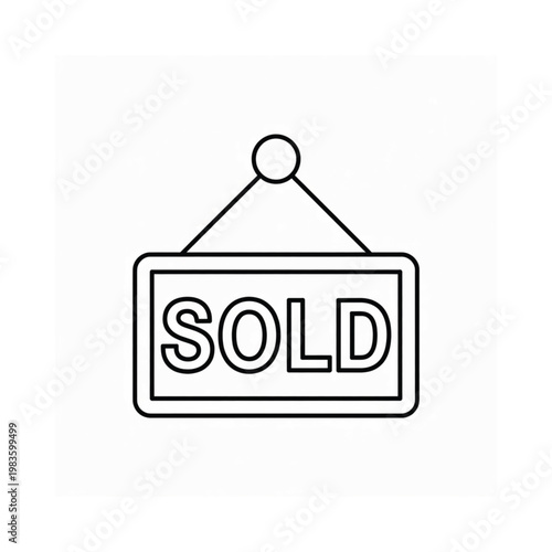 Simple black and white line drawing of a sold sign hanging up