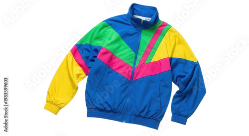 Retro 1980s colorful windbreaker jacket isolated on transparent background