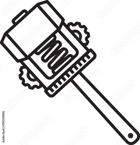 Spring-Loaded Forging Hammer Vector Icon – Precision Metalworking Tool with Retractable Mechanism for Blacksmithing, Industrial Manufacturing, CNC Machining, and Workshop Automation –