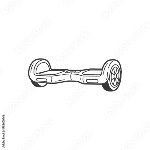 Hand drawn electric self balancing scooter hoverboard illustration
