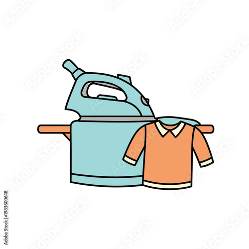 Steam Iron and Orange Shirt on Ironing Board Illustration