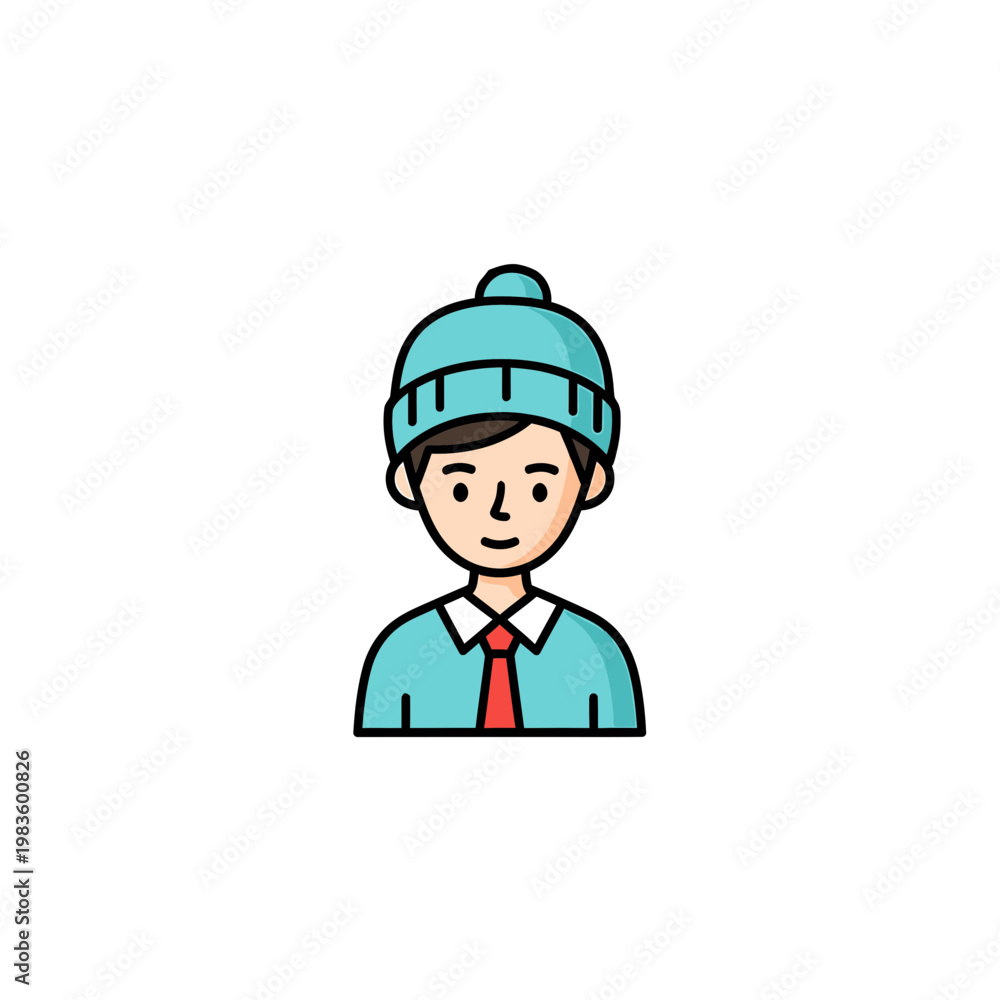 Fototapeta premium Man Wearing Beanie and Red Tie Avatar Illustration