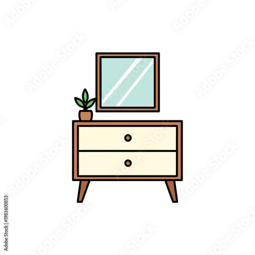 Modern wooden dresser with drawers and mirror vector illustration