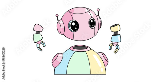Three cartoon robots standing together.