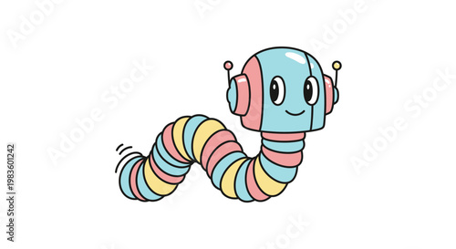 Colorful cartoon worm with headphones on.